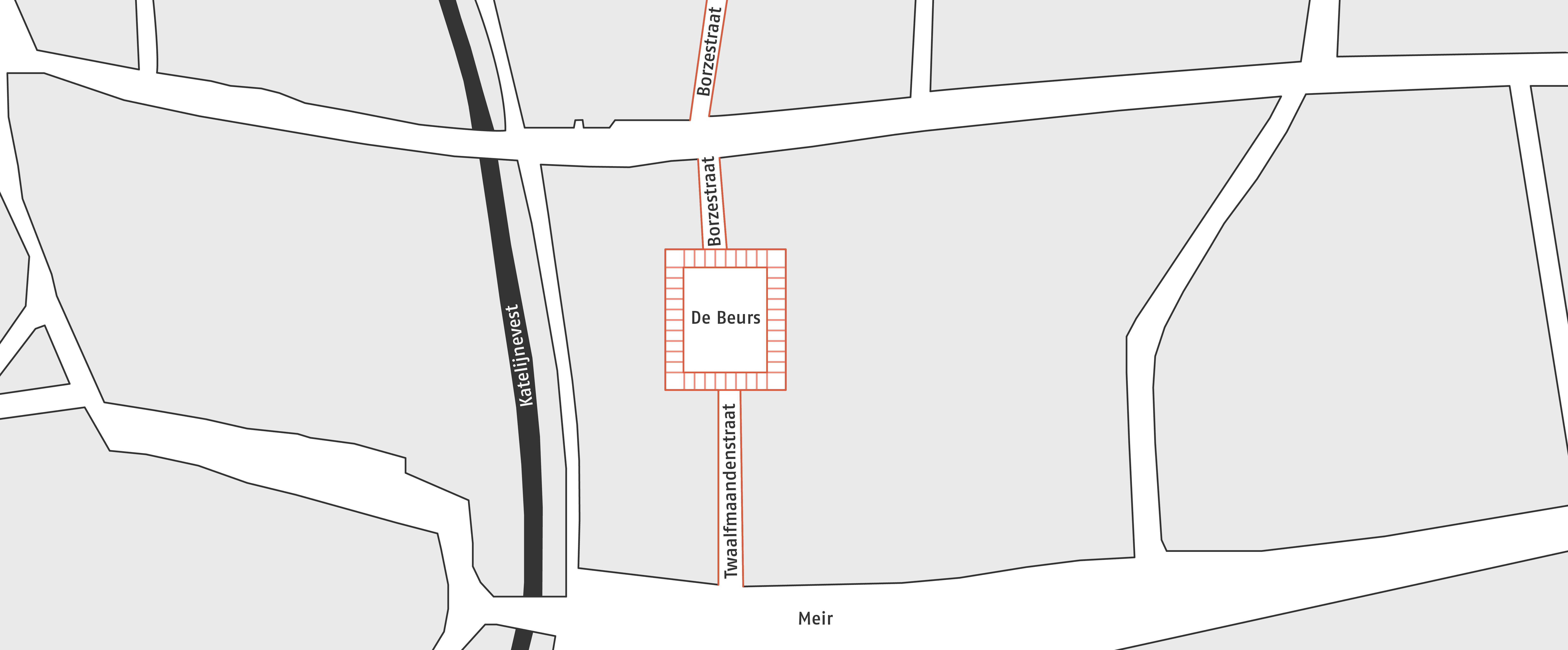 De stedenbouwkundige situatie rondom de Beurs in 1531