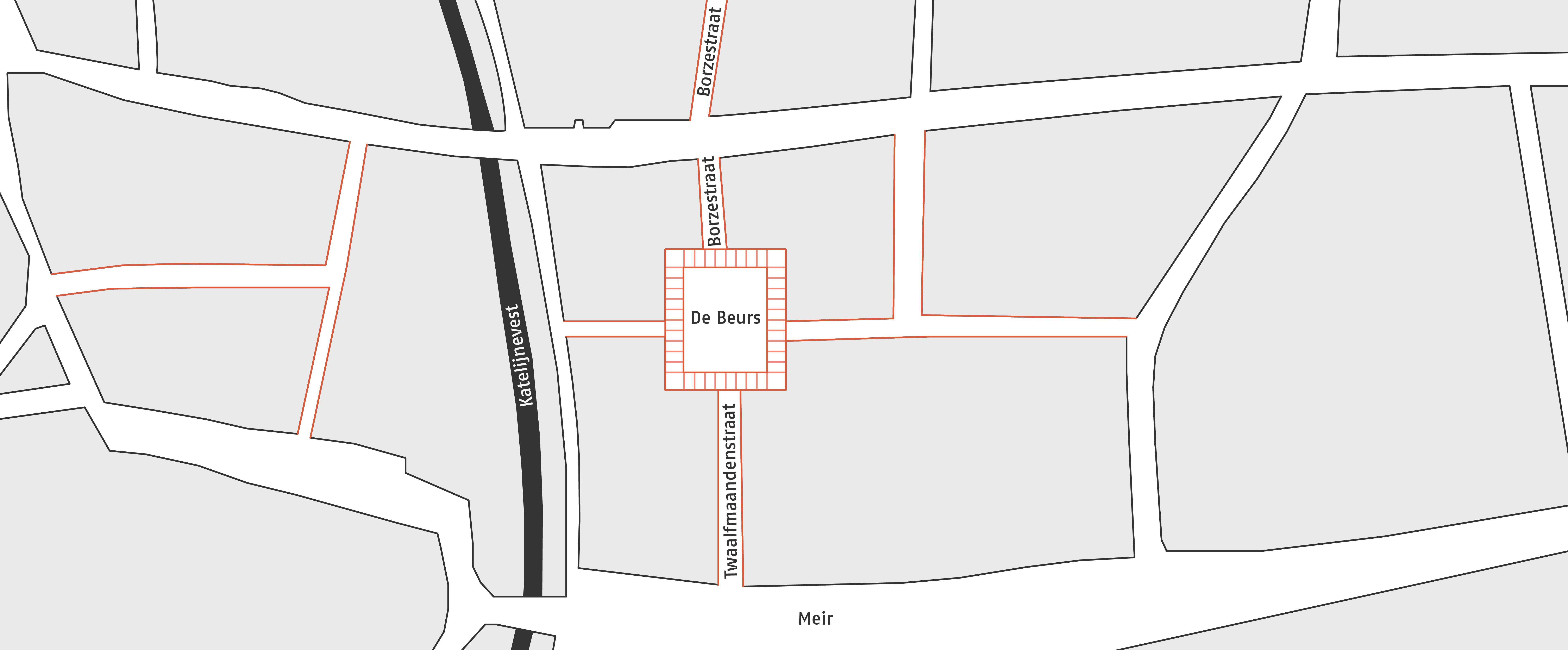 De stedenbouwkundige situatie rondom de Beurs in 1565
