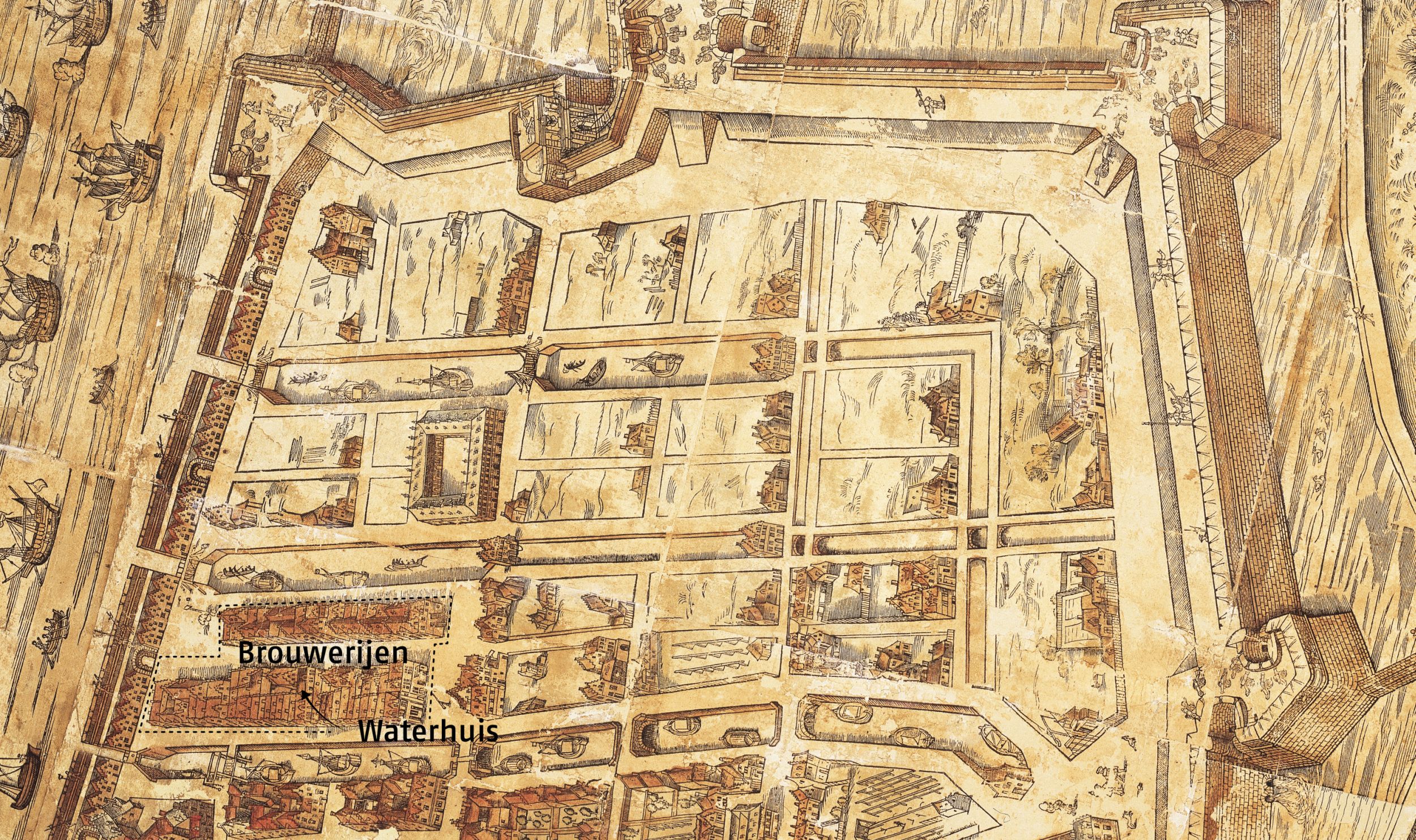 Kaart van de Antwerpse Nieuwstad en het door Van Schoonbeke opgetrokken brouwdistrict