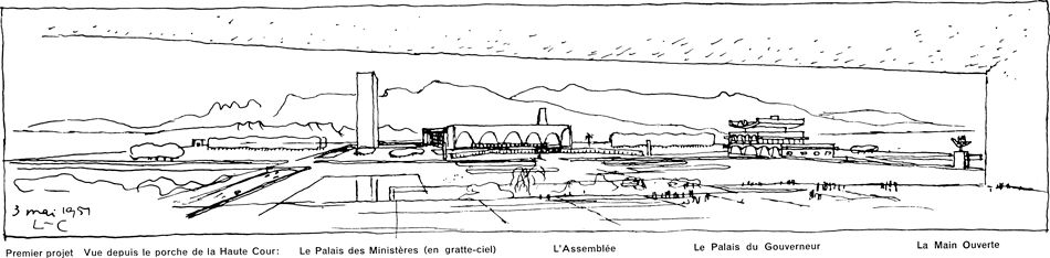 Een vroege schets van Chandigarh door Le Corbusier