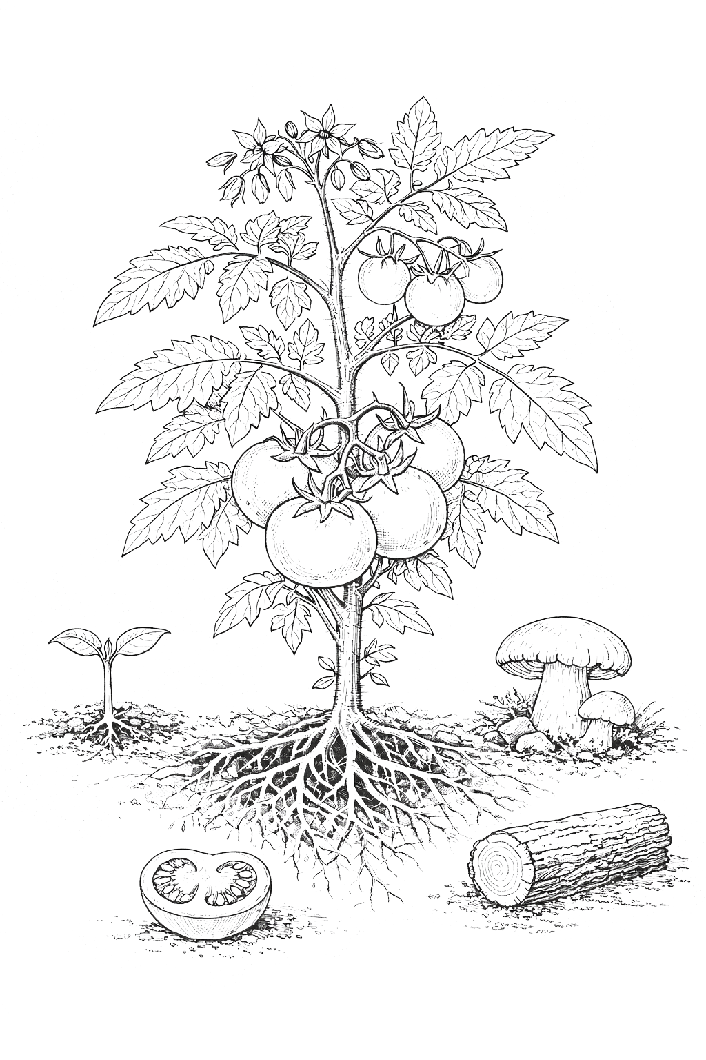 Botanische tekening van een tomatenplant